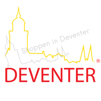 Autosticker skyline en tekst Deventer rood/geel