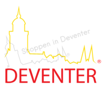 Autosticker skyline en tekst Deventer rood/geel